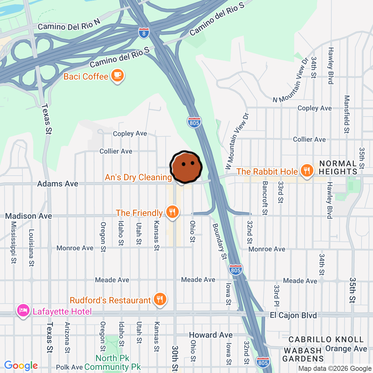 A map showing where Nómade Tapas and Records is in San Diego
