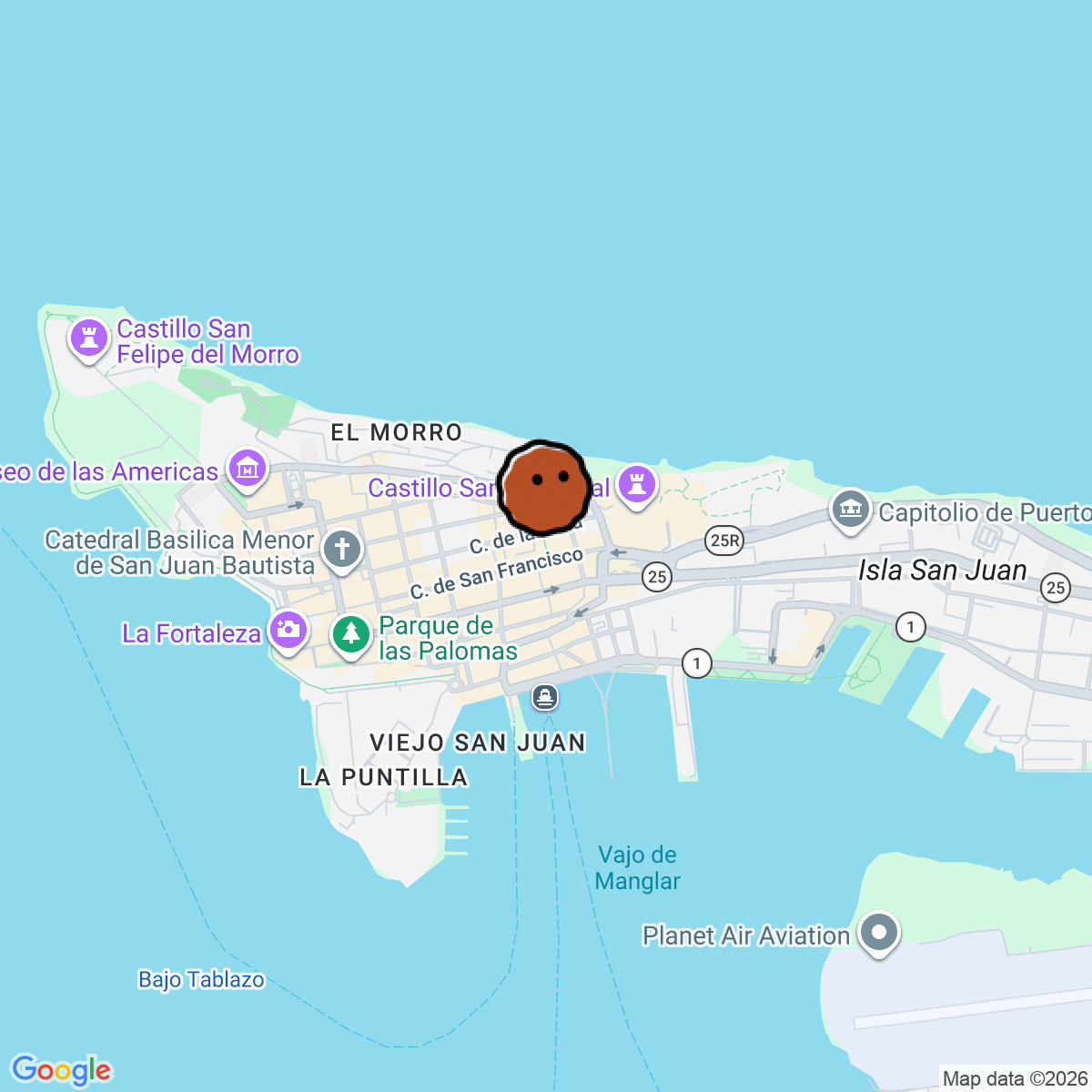 A map showing where El Más Allá is in San Juan