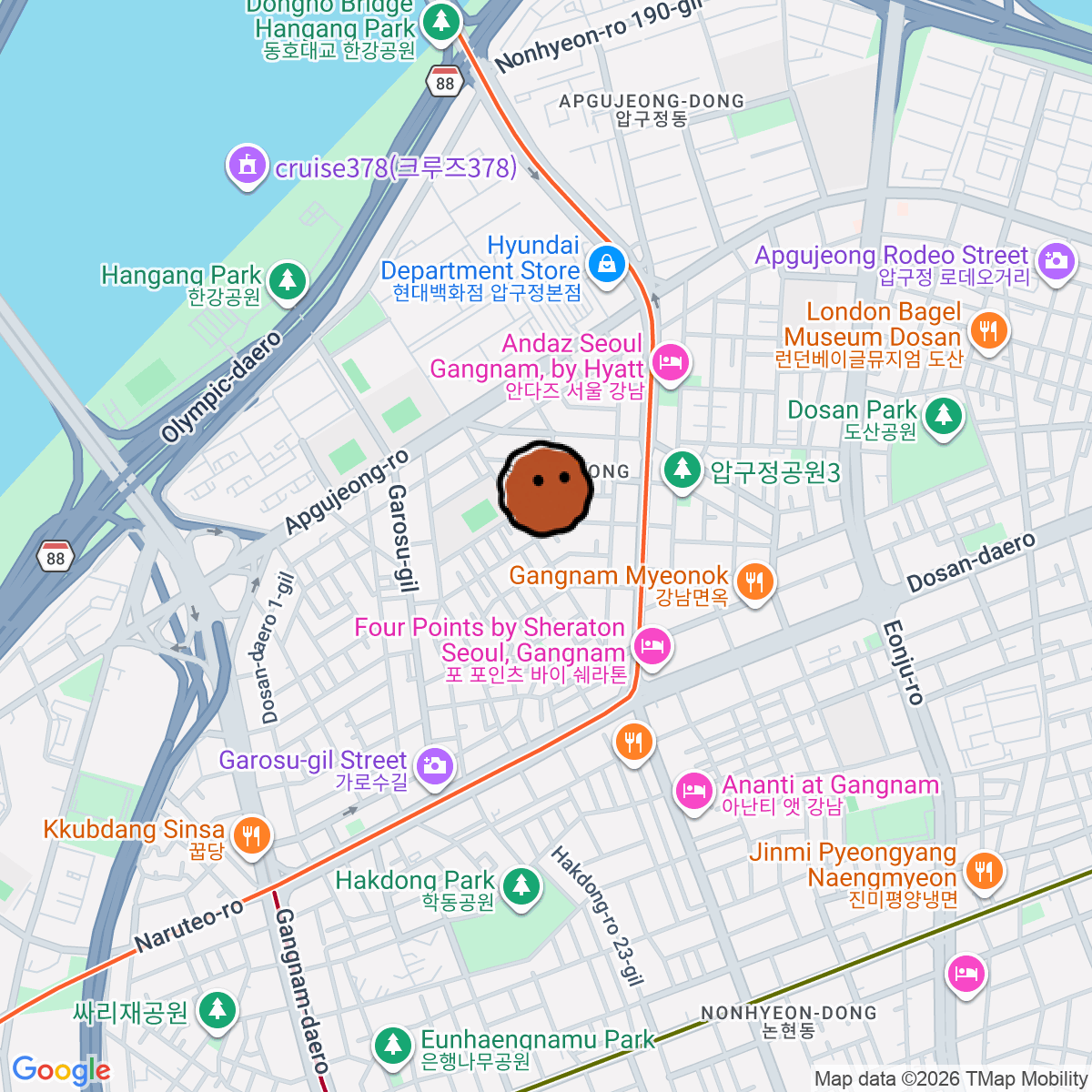 A map showing where Kompakt Record bar is in Seoul
