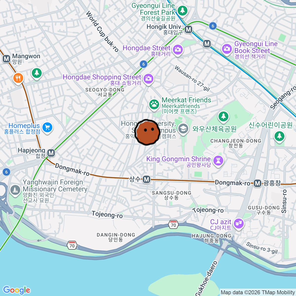A map showing where Suzie Q is in Seoul