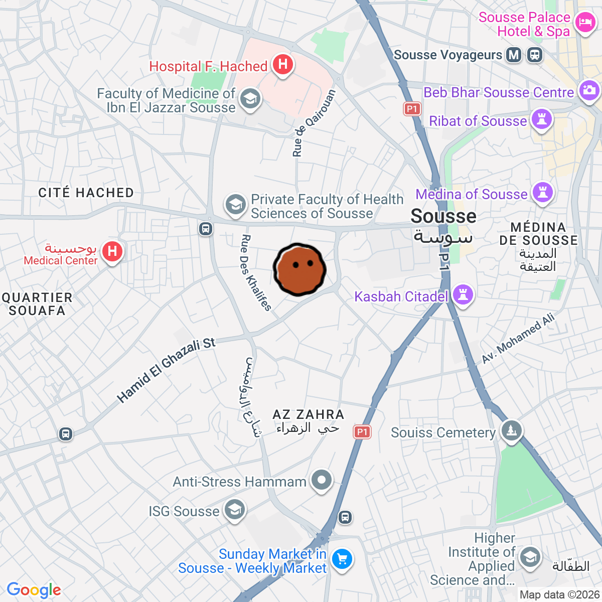 A map showing where VOX Café is in Sousse