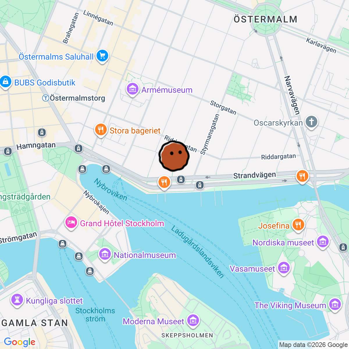 A map showing where Rose & Born is in Stockholm