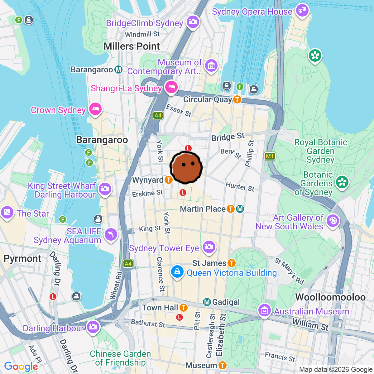 A map showing where JAM Record Bar is in Sydney NSW