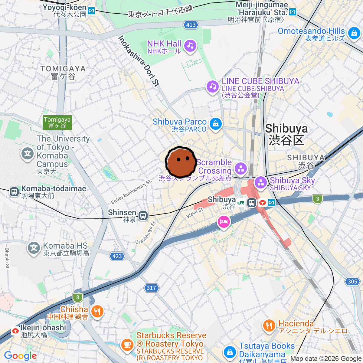 A map showing where Meikyoku Kissa Lion is in Tokyo