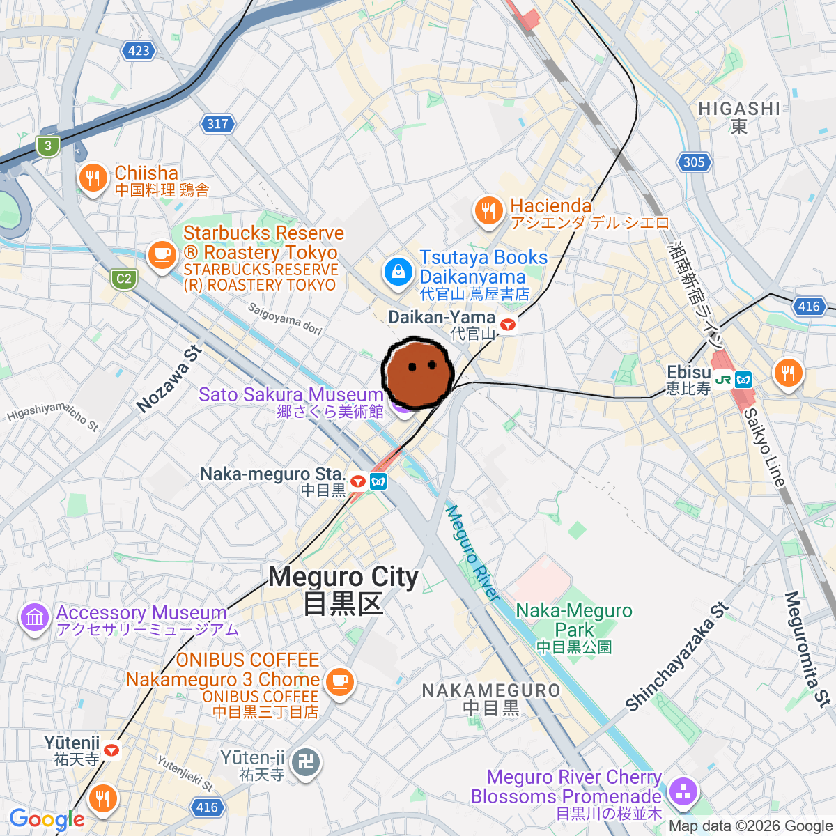 A map showing where Reflex is in Tokyo